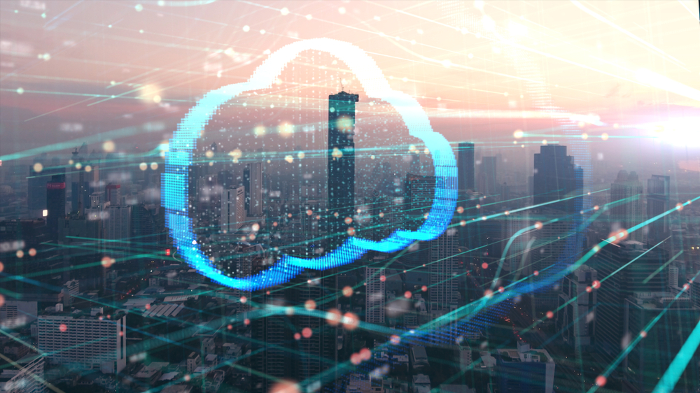 Cityscape with cloud graphic