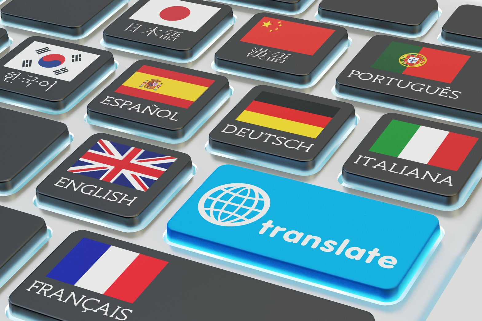 different flags laid out on keyboard keys