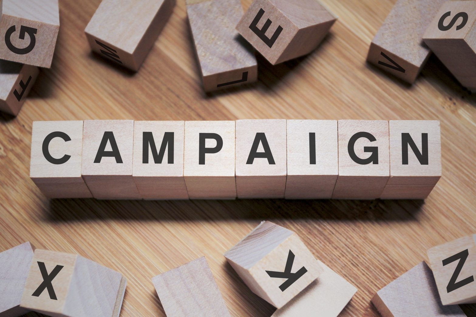 building blocks spelling the word 'Campaign'