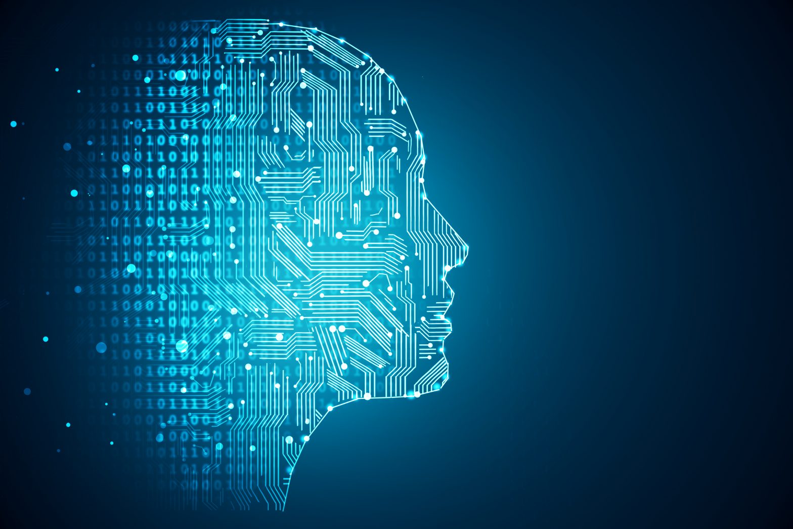 Graphic design of a head formed from computer circuits
